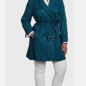 Kenneth Cole Agate Dare to Flare Spring Summer Fall Trench Coat Teal Peacock